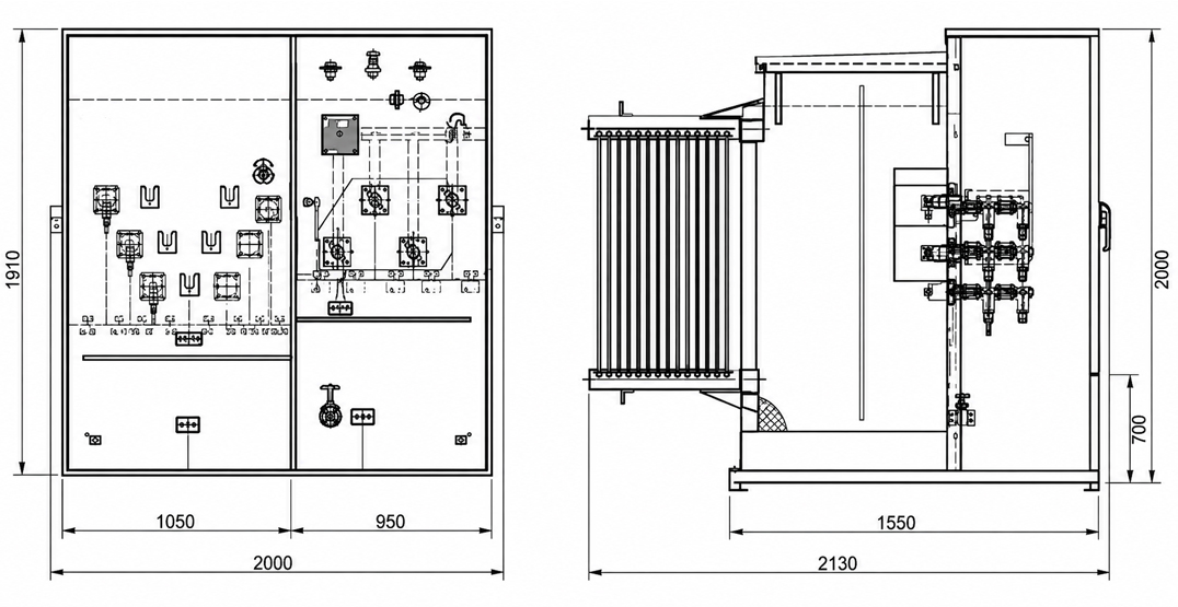2000 kVA 3-Phase Padmount Transformer line drawing
