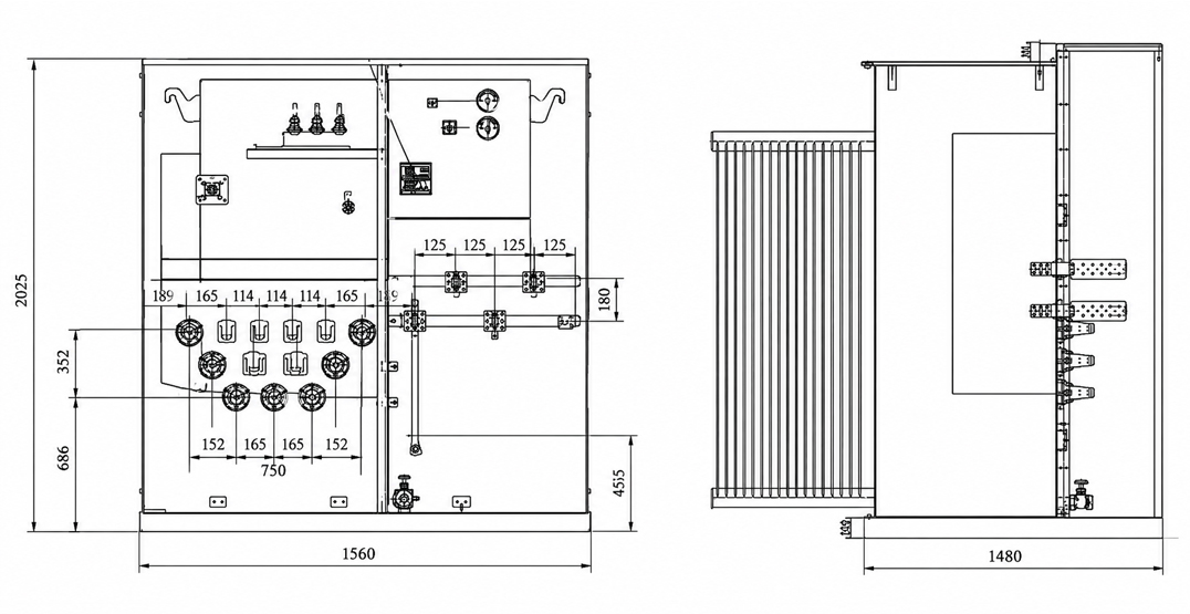 3000 kVA 3-Phase Padmount Transformer line drawing
